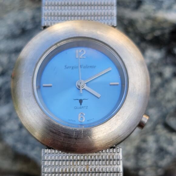 Vintage Watches Sergio Valente Blue Dial Watch Silver Mesh Band Quartz Retro - Picture 2 of 10